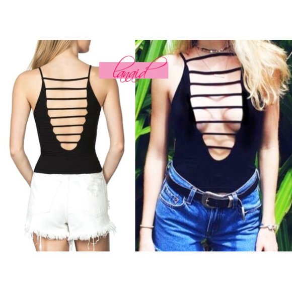 LF Emma & Sam Ladder Tank Open Front Back Strappy Cut-Outs Cutouts Edgy Goth S - Picture 1 of 13